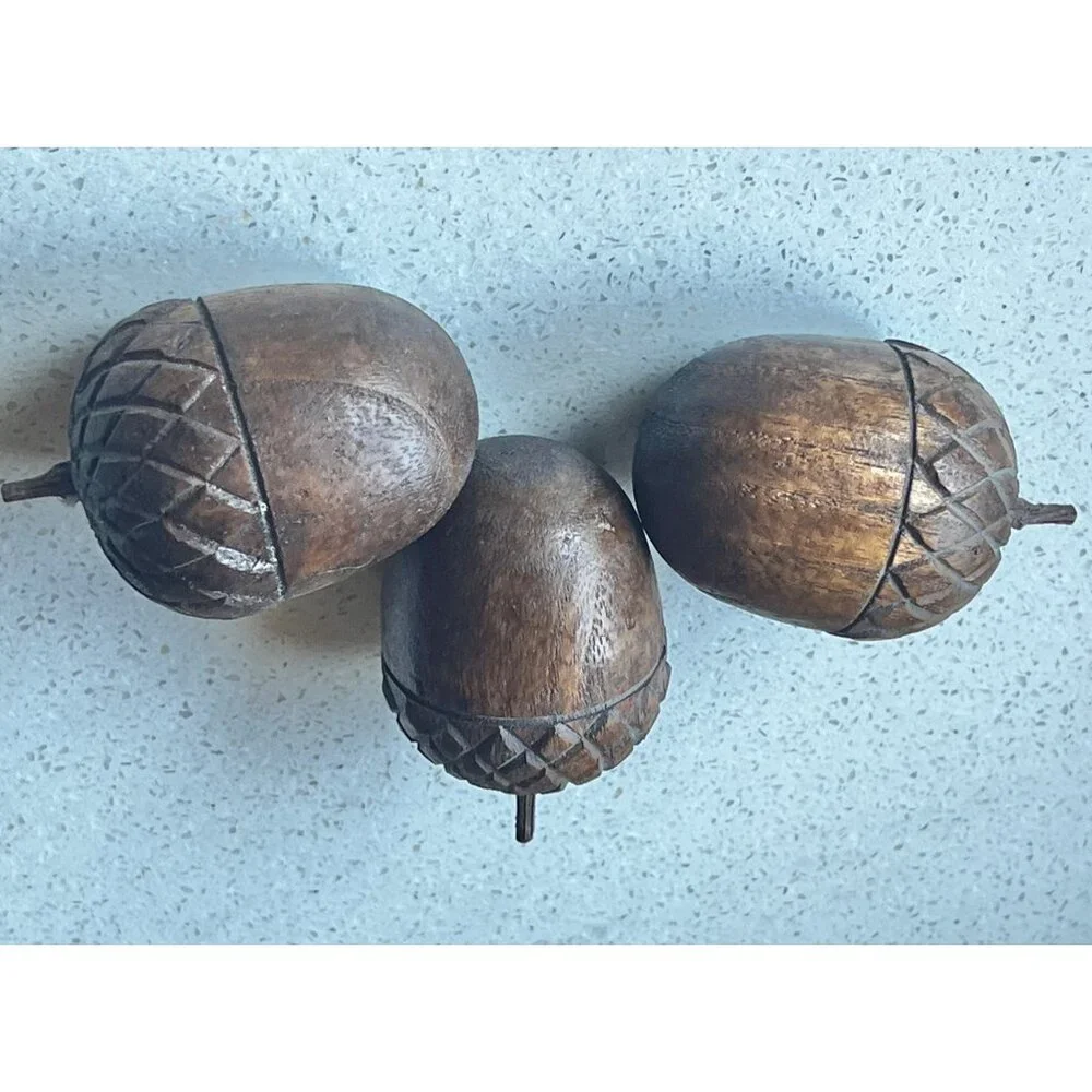 Handcrafted Wooden Acorn Decor Set Of 3 - Rustic Natural Finish - Picture 8 of 8
